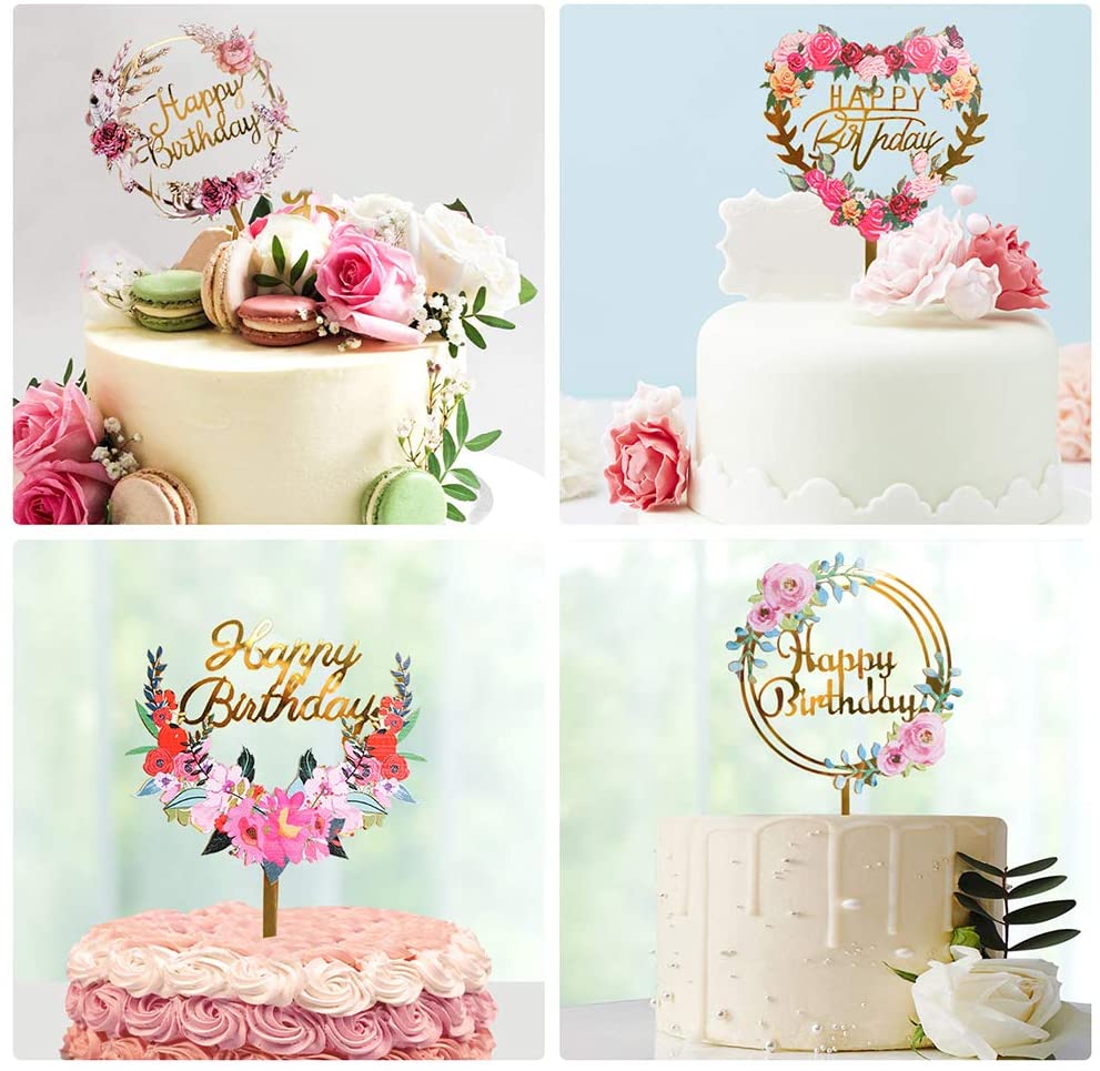 Topper Trang Trí Bánh Kem Chữ Happy Birthday Bằng Acrylic Mạ Vàng Lấp Lánh DIY