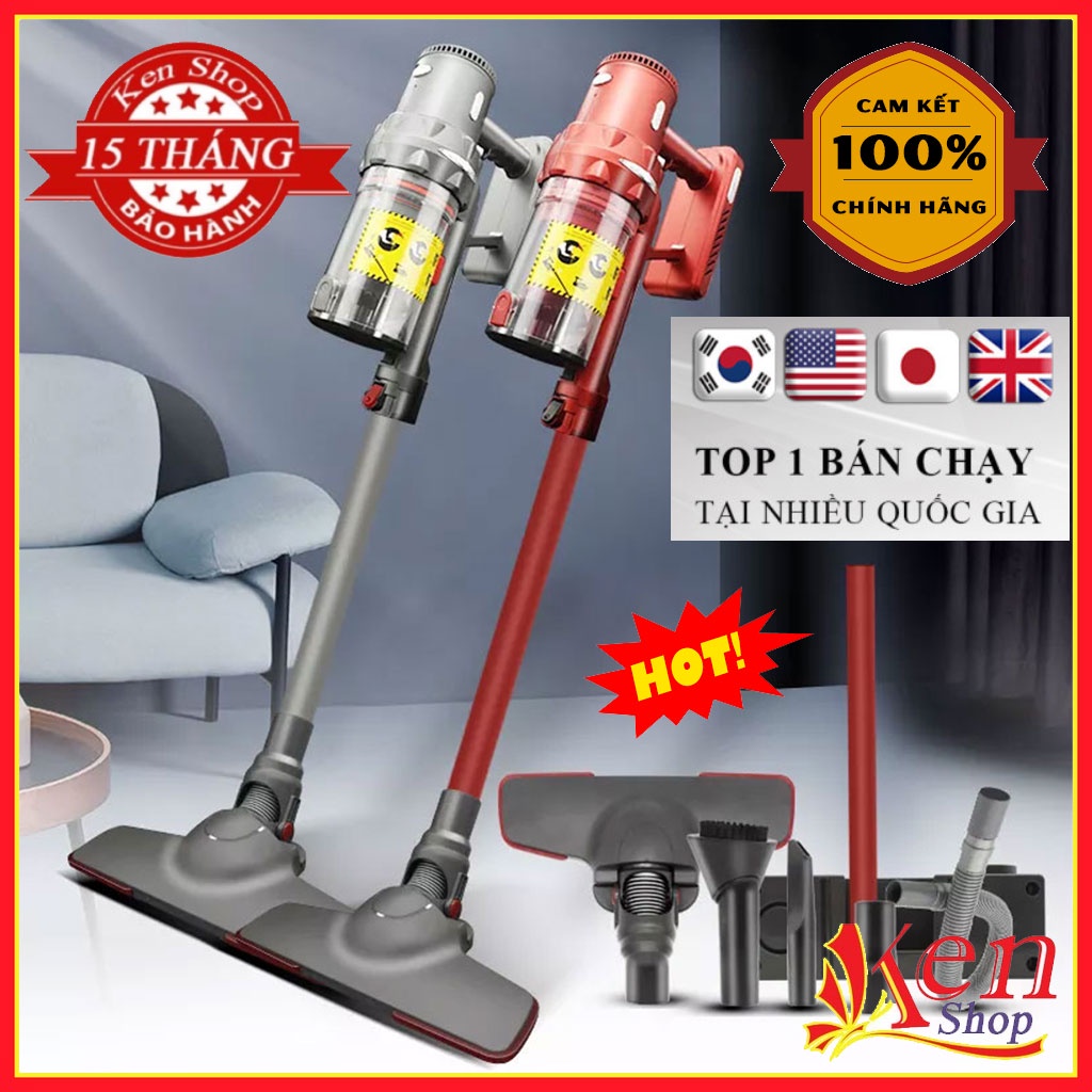 Máy hút bụi cầm tay không dây JK-V12 đa năng gia đình mini pin sạc hút giường đệm nệm sofa xe hơi lực hút mạnh