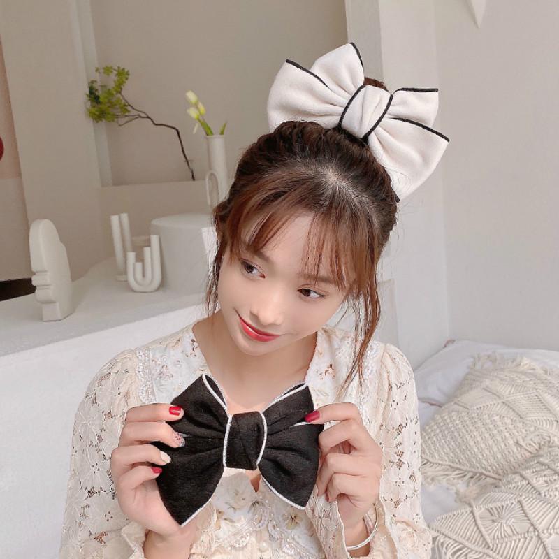 Elegant Retro Black and White Big Bow Hair Clip Cute Fabric Top Clip Fashion Korean Hair Accessories