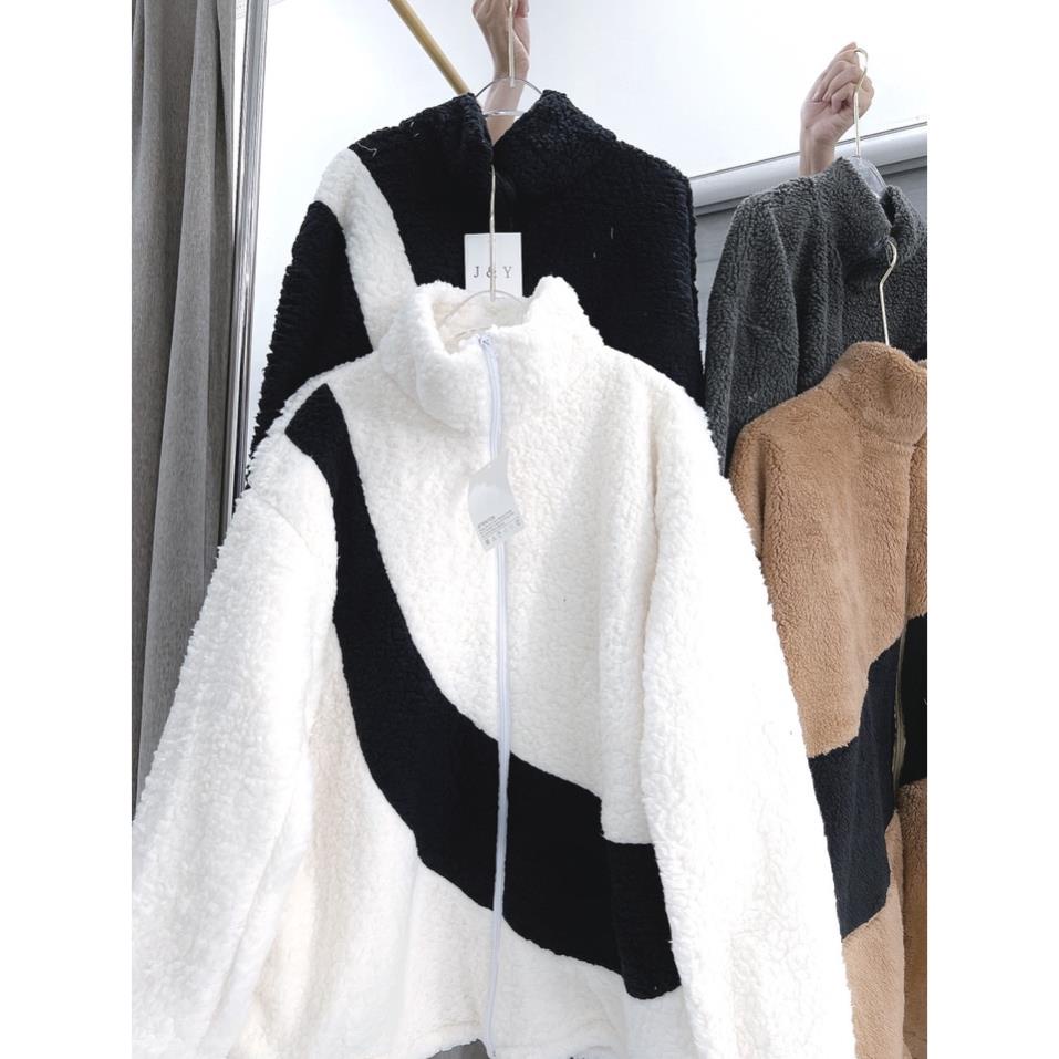 Áo N!!ke Chất Lông Cừu Cổ Bẻ Dáng Rộng Cao Cấp Nam Nữ Unisex 2 Màu Đen Trắng Có Kèm Ảnh Thật