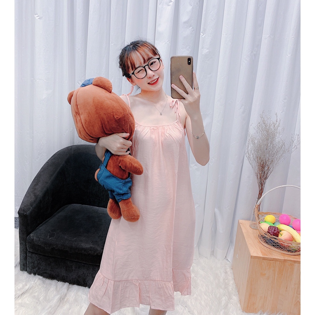 [Mã 44FASHIONSALE1 giảm 10K đơn 50K] Váy ngủ 2 dây sợi tơ tằm mềm nhẹ mát đầm ngủ mặc ở nhà dễ thương [VN07]