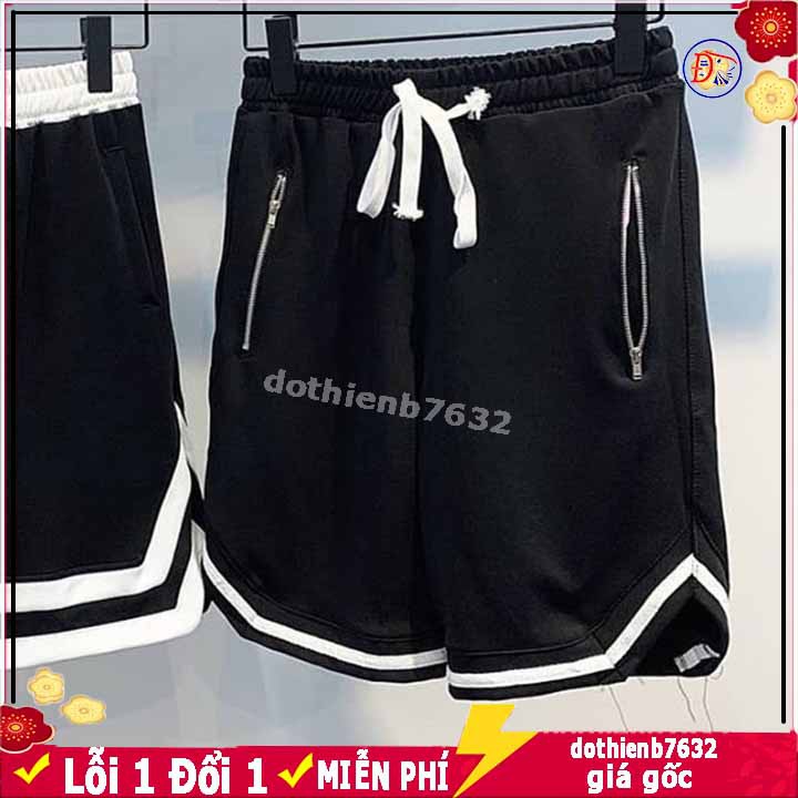 Quần lững ⚡️XẢ HÀNG⚡️ Quan short thun bóng cào nam nữ có khóa túi viền v vải mềm mịn dày mặc thoài mái