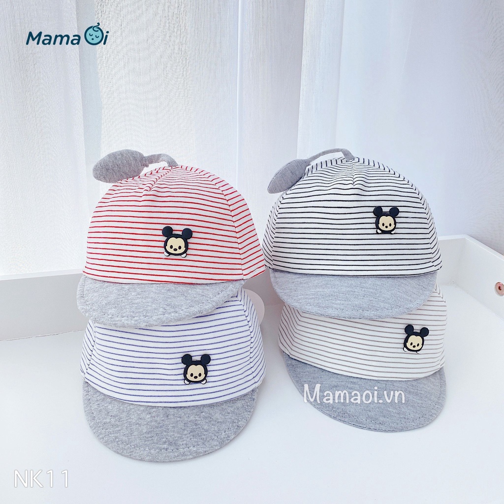 NK11 NÓN KẾT LƯỠI TRAI LOGO MICKY NHỎ CHO BÉ SƠ SINH TỪ 0-2 THÁNG CỦA MAMAOI - THỜI TRANG CHO BÉ