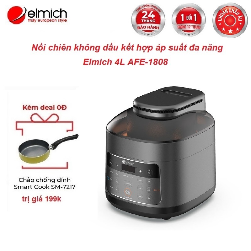 [Mã ELHADEV giảm 4% đơn 300K] Nồi chiên không dầu kết hợp áp suất đa năng cao cấp Elmich AFE-1808