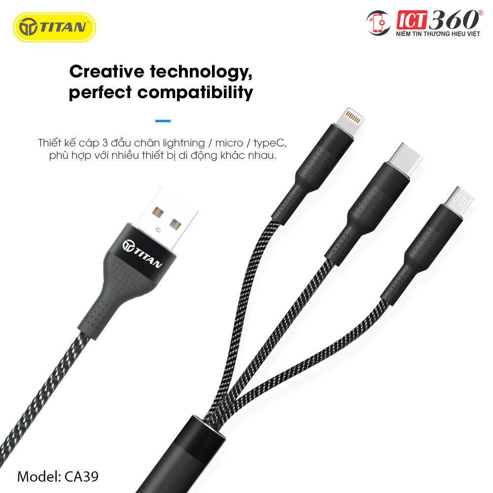 Cáp Sạc 3 Đầu Titan - Bảo hành 12 tháng 1 đổi 1