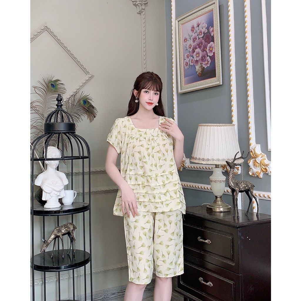 Bộ đồ bầu Lửng tay cộc mùa hè chất Đũi cao cấp với thiết kế áo bèo xinh xắn dễ thương BL871