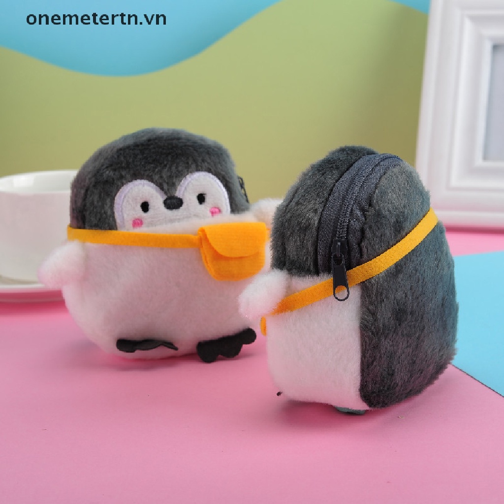 Onemetertn Ví Đựng Tiền Xu Mini Hình Chim Cánh Cụt Nhồi Bông Mềm Mại Đáng Yêu