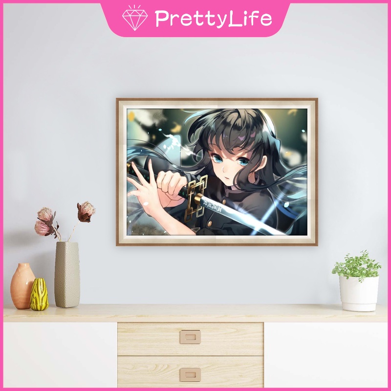 Bộ Tranh Đính Đá 5D Tự Làm Hình Anime Demon Slayer 40x30cm Trang Trí Nhà Cửa