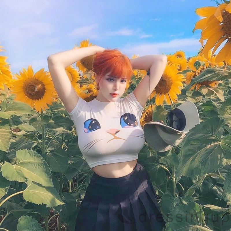 Áo Thun Tay Ngắn In Hình Mèo Độc Đáo Cá Tính Cho Nữ