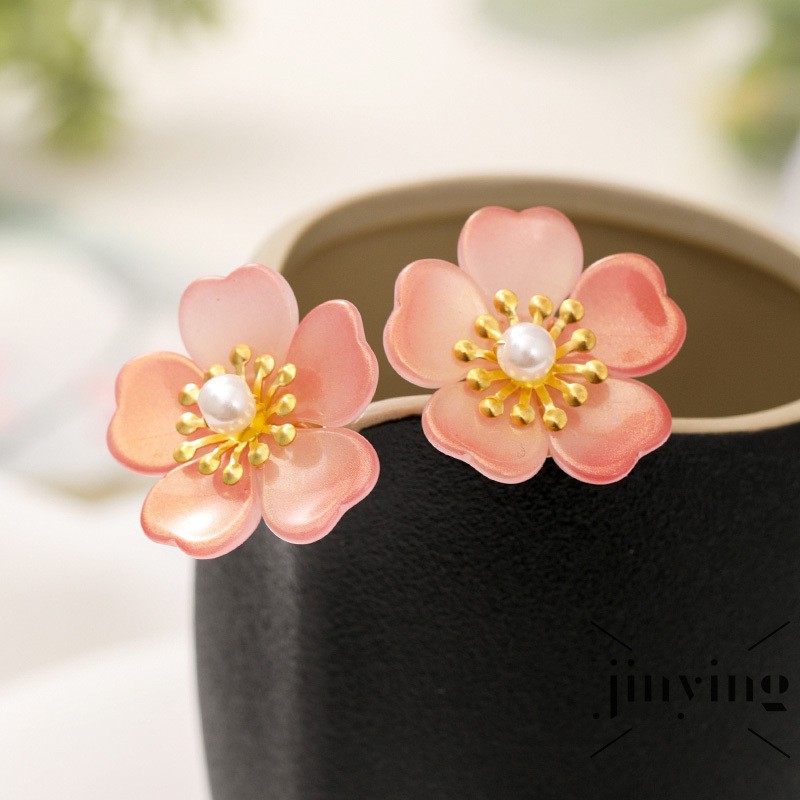 GETNOIVAS Bộ 2 trâm cài tóc trang trí hình bông hoa màu hồng phối màu vàng đồng đính ngọc nhân tạo đơn giản cho cô dâu/phù dâu