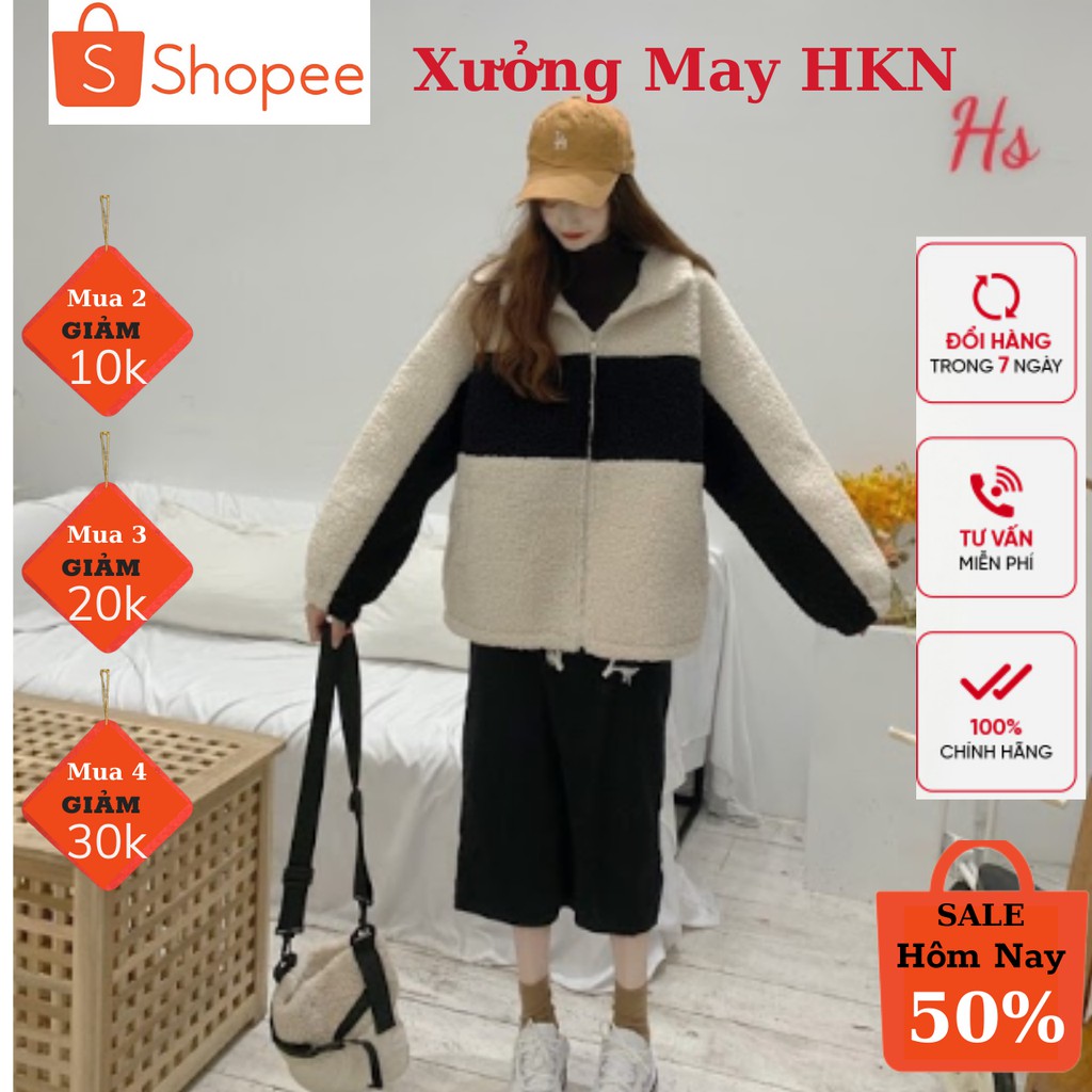 Áo Khoác Lông Nữ Phối 2 Màu Mã 607 Xưởng May HKN