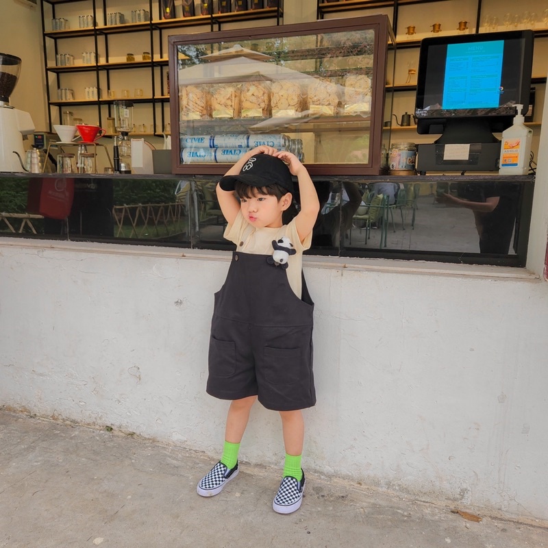 (Ảnh thật) Quần yếm bé trai bé gái Gấu Panda style Hàn Quốc | Dương Oyy
