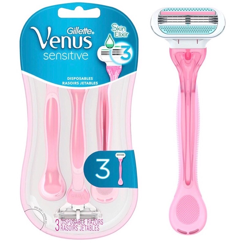 Set 3 dao cạo Gillette Venus Sensitive 3 lưỡi đầu lô hội.