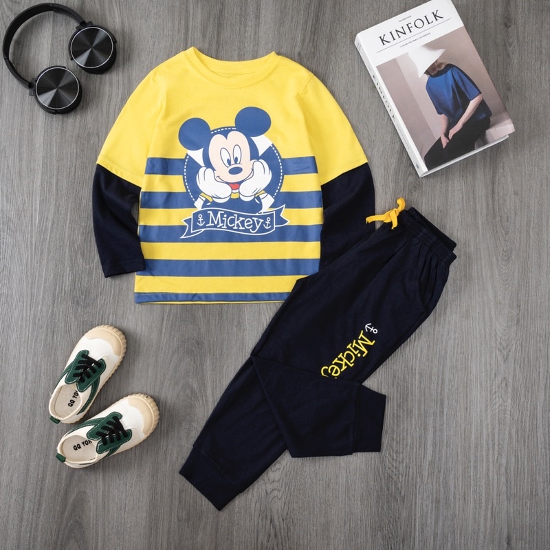 Bộ dài nối tay bé trai Janeshop, Set quần áo dài tay cotton size nhí 2-7