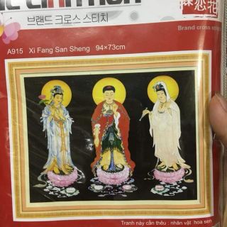 Tranh thêu chữ thập Phật  Tam thế KT 94*73cm(hình thật)