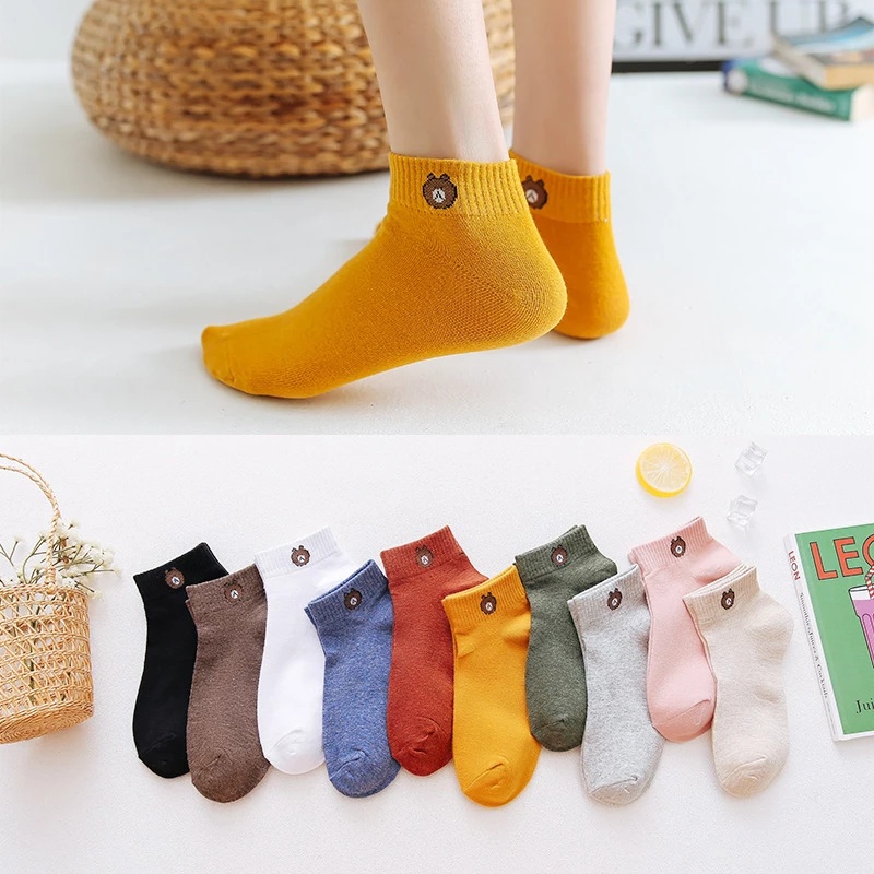 Set 10 đôi vớ cotton thoáng khí in hình gấu dễ thương