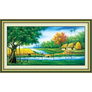 Tranh Thêu Chữ Thập (THÊU TOÀN BỘ) Cây Đa Làng Tôi 222262 (KHÁCH TỰ THÊU) kt:92X51CM