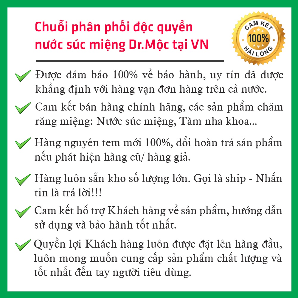 Nước súc miệng Hết hôi miệng Dr Mộc vị Bạc Hà - Giúp hơi thở thơm mát