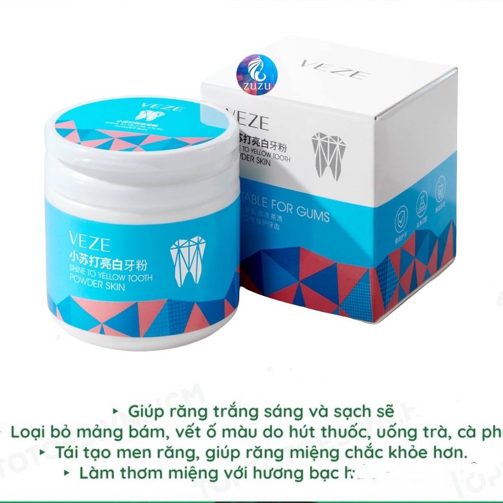 Bột đánh trắng răng Veze làm sạch mảng bám cải thiện tone răng mang lại hàm răng trắng sáng hơi thở thơm mát Winkbeauty