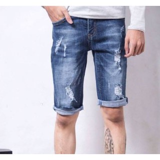 Quần short jean nam xanh rách nhẹ cao cấp MS03