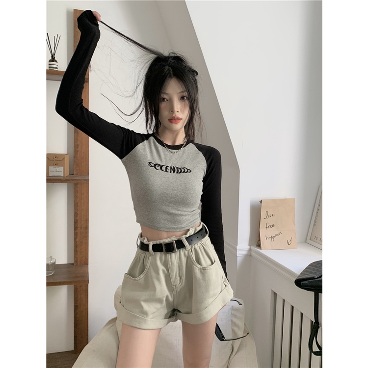 Áo Thun Tay Dài Thêu Chữ Thời Trang Hàn Quốc