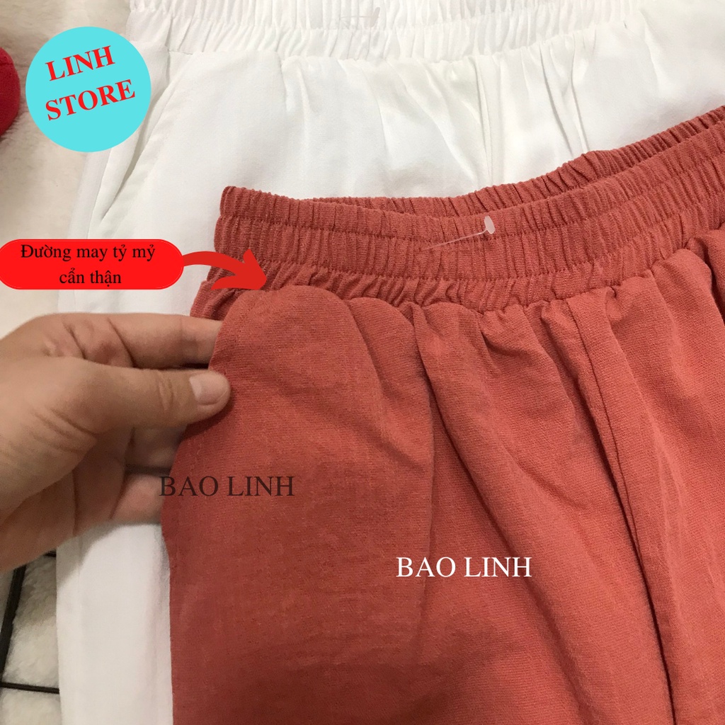 Quần Đũi Nữ LINH Store  Lưng Cao Cạp Chun  Dáng Dài Công Sở  Chất Liệu Đũi Xước Mặc Đi Làm Đi Học