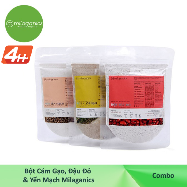 Combo tẩy da chết Bột cám gạo 100g & Bột đậu đỏ 100g & Bột yến mạch Milaganics 100g | BigBuy360 - bigbuy360.vn
