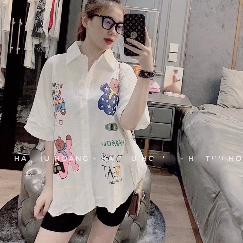 Set Bộ Đồ Nữ Áo Sơ Mi Hoạ Tiết + Quần Legging Ngố [ kèm video]