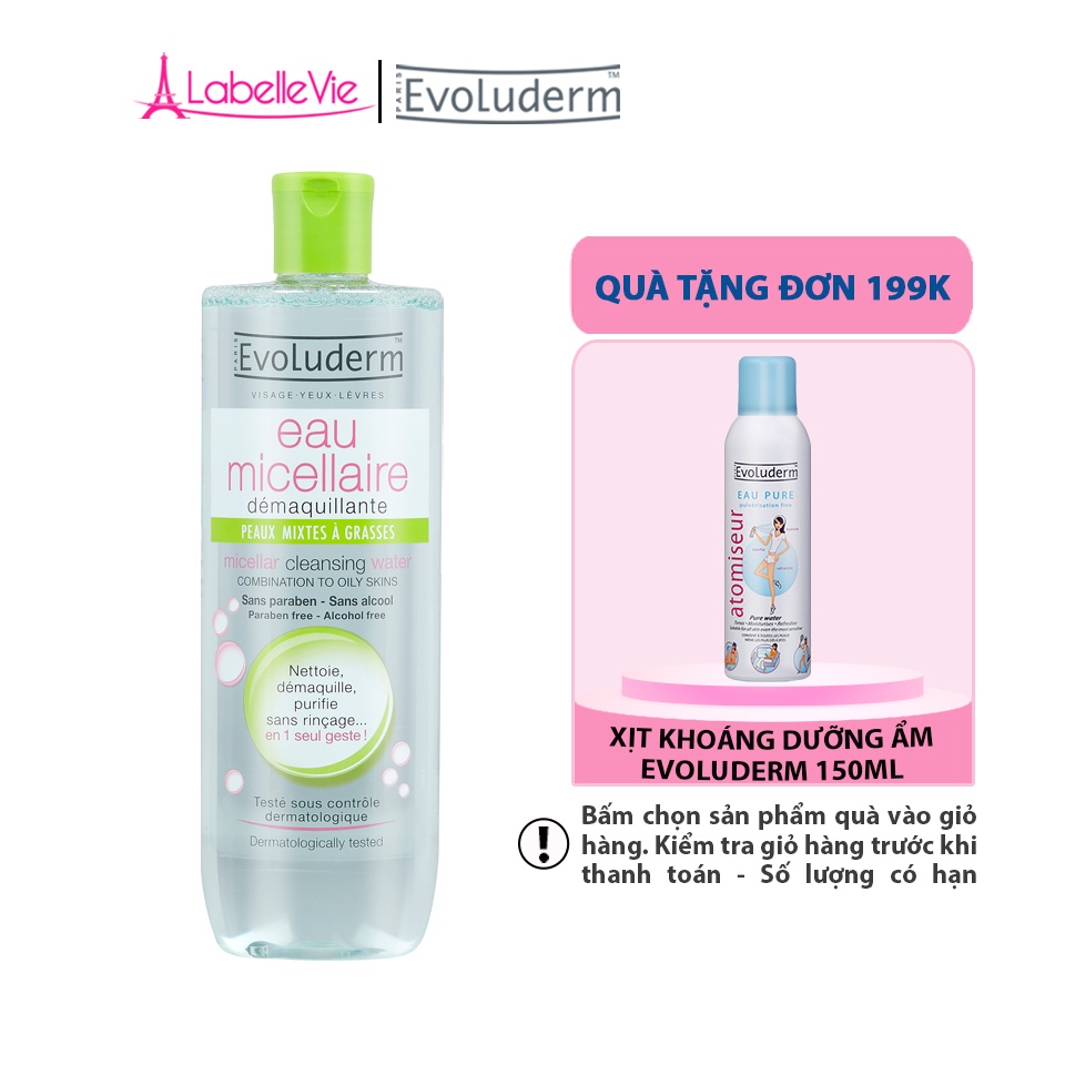 Nước tẩy trang làm sạch sâu chính hãng Evoluderm Eau Micellaire 500ml