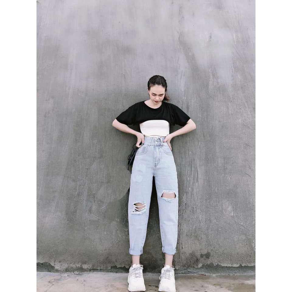 [ NY335 ] QUẦN BAGGY JEAN NỮ LƯNG CAO XẺ NỬA CHÉO 2 GỐI TO LAI CUỐN MÀU XANH NHẠT CAO CẤP NITI ĐỦ SIZE S, M, L SIÊU XỊN