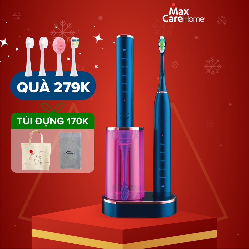 Bàn Chải Điện Maxcare Hera Whitening 3 Trong 1 - Khử Khuẩn Sấy Khô, Công Nghệ Sóng Âm Sonic, Kèm Đầu Rửa Mặt - Nhật Bản