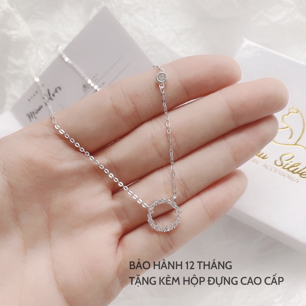 Dây chuyền nữ Huyền thoại biển xanh Miuu Silver, vòng cổ bạc mặt tròn đính đá sang trọng