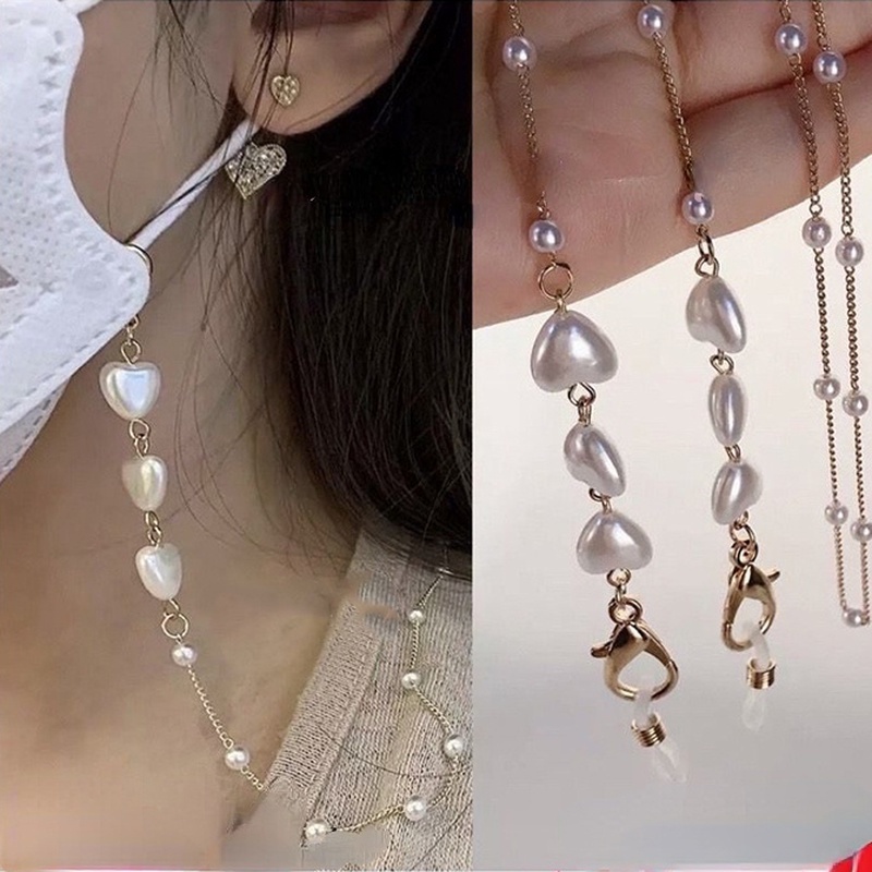 Dây Đeo Mặt Nạ Ngọc Trai Hình Trái Tim Thời Trang Hàn Quốc Chống Thất Lạc