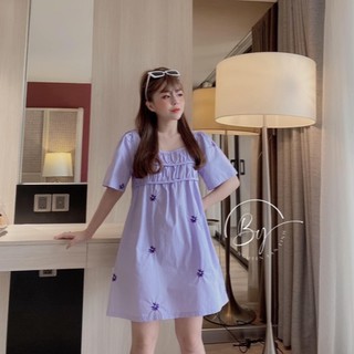 Đầm suông tím thêu hoa