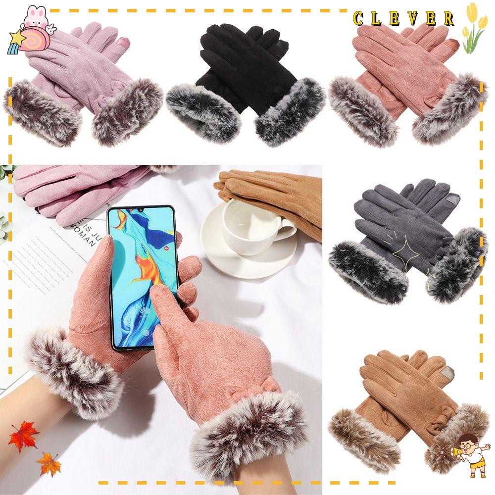 Đôi găng tay bằng da lộn cảm ứng màn hình thời trang cho nữ