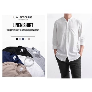 Áo sơ mi cổ trụ 1 túi - 5 màu vải linen