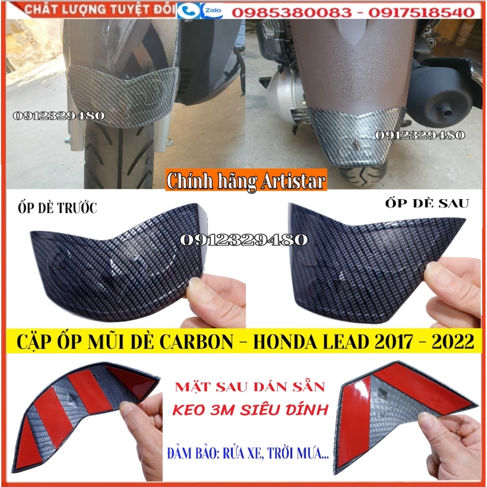 Cặp Ốp Mũi Dè Trước Sau Carbon Cho Honda Lead 2017-2022 Hàng Chính Hãng Artistar (Ảnh SP Thật)