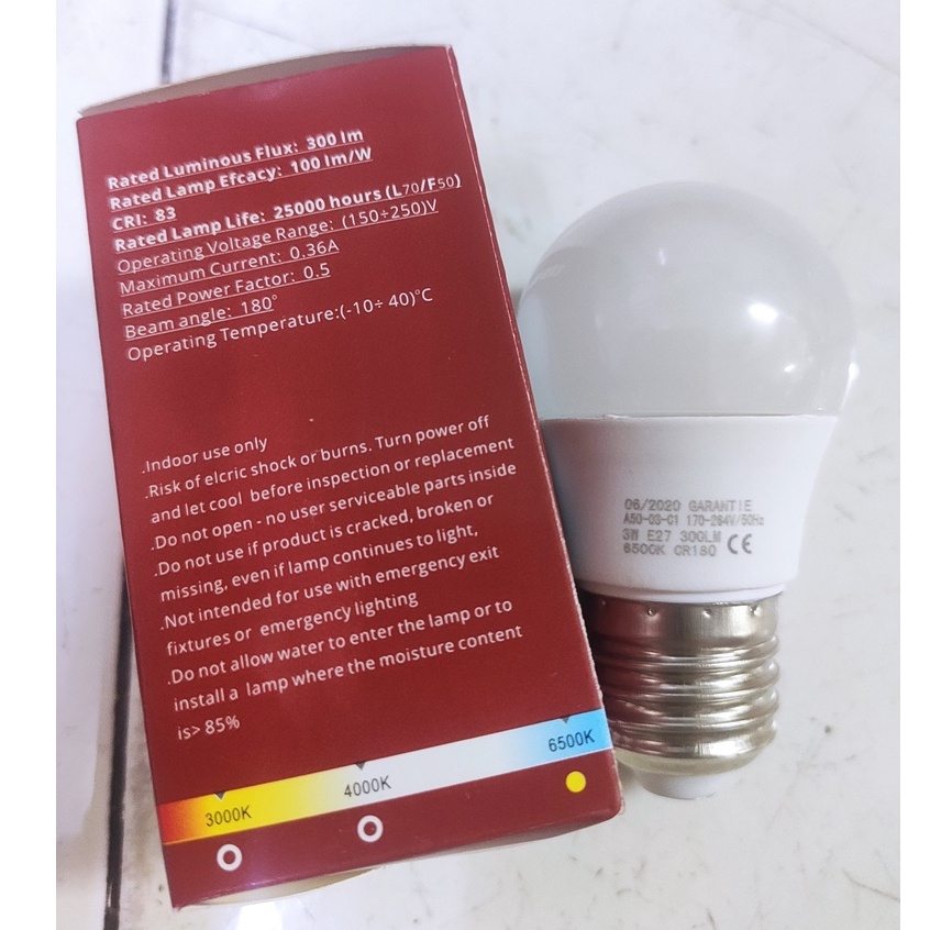 Bóng đèn led búp tròn 3w ánh sáng trắng tiết kiệm điện