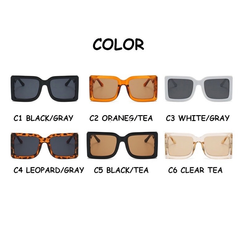 (KIQI-FASHION) COD Kính Mát Gọng Vuông Lớn Chống Tia Uv400 Phong Cách Âu Mỹ Cổ Điển Thời Trang Cho Nữ