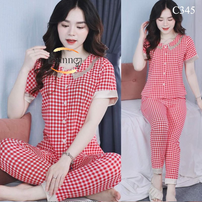 [Bunny] ĐỒ BỘ NỮ, QUẦN ÁO BỘ MẶC NHÀ MẪU BI HỒNG CỔ 4 LÁ DỄ THƯƠNG