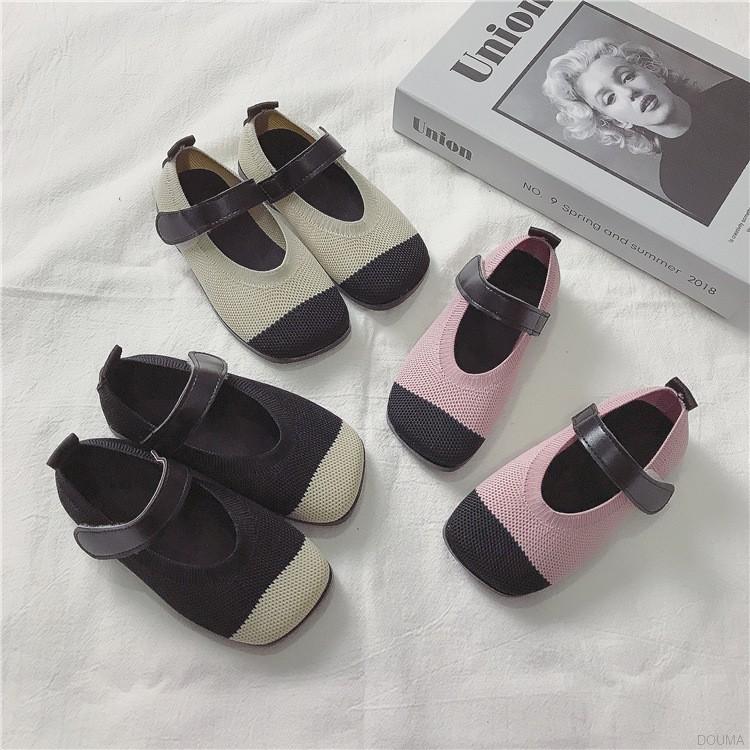 Giày búp bê dệt kim đế mềm thoáng khí xinh xắn cho bé gái 2-7 tuổi