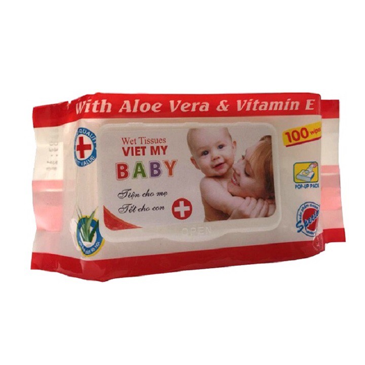 [Siêu Sale] Combo 10 Hộp Khăn Giấy Ướt BABY Việt Mỹ 100 Tờ Không Mùi Có Nắp