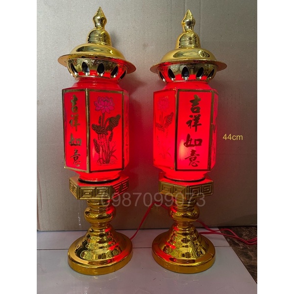 Cặp đèn thờ lục giác thân thuỷ tinh
