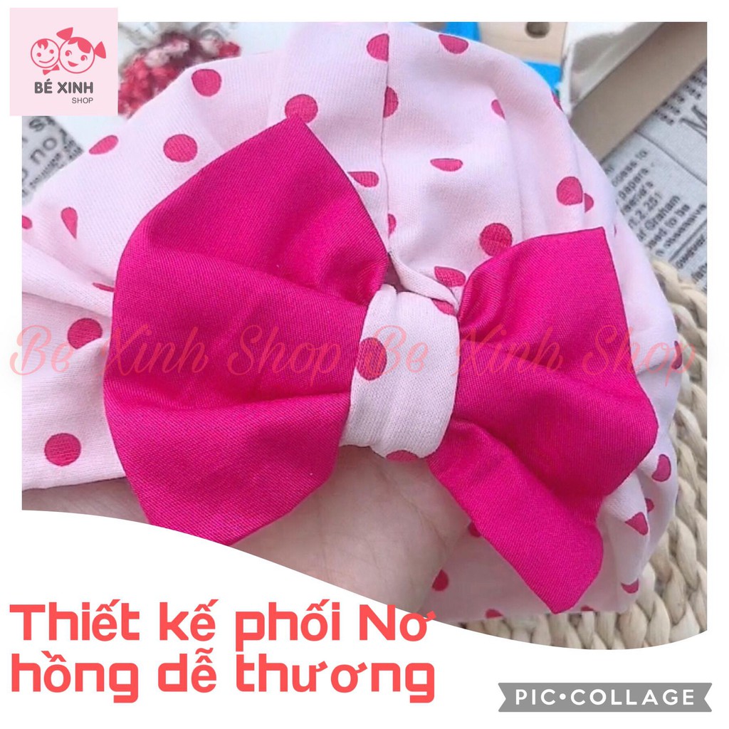 Mũ nón băng đô turban cho bé gái sơ sinh [Sale nhanh] Băng đô mũ turban phụ kiện tóc cho bé gái NƠ HỒNG thun cotton