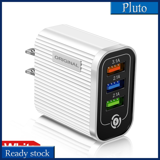 Mới Củ Sạc Nhanh 3 Cổng Usb 5V / 3A Có Đèn Led