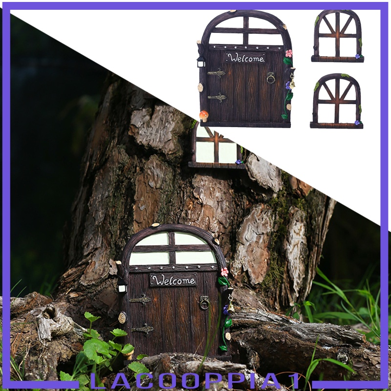 [LACOOPPIA1] Cute Fairy Door and Window Garden Mystical Decor for Kids Room Accessory