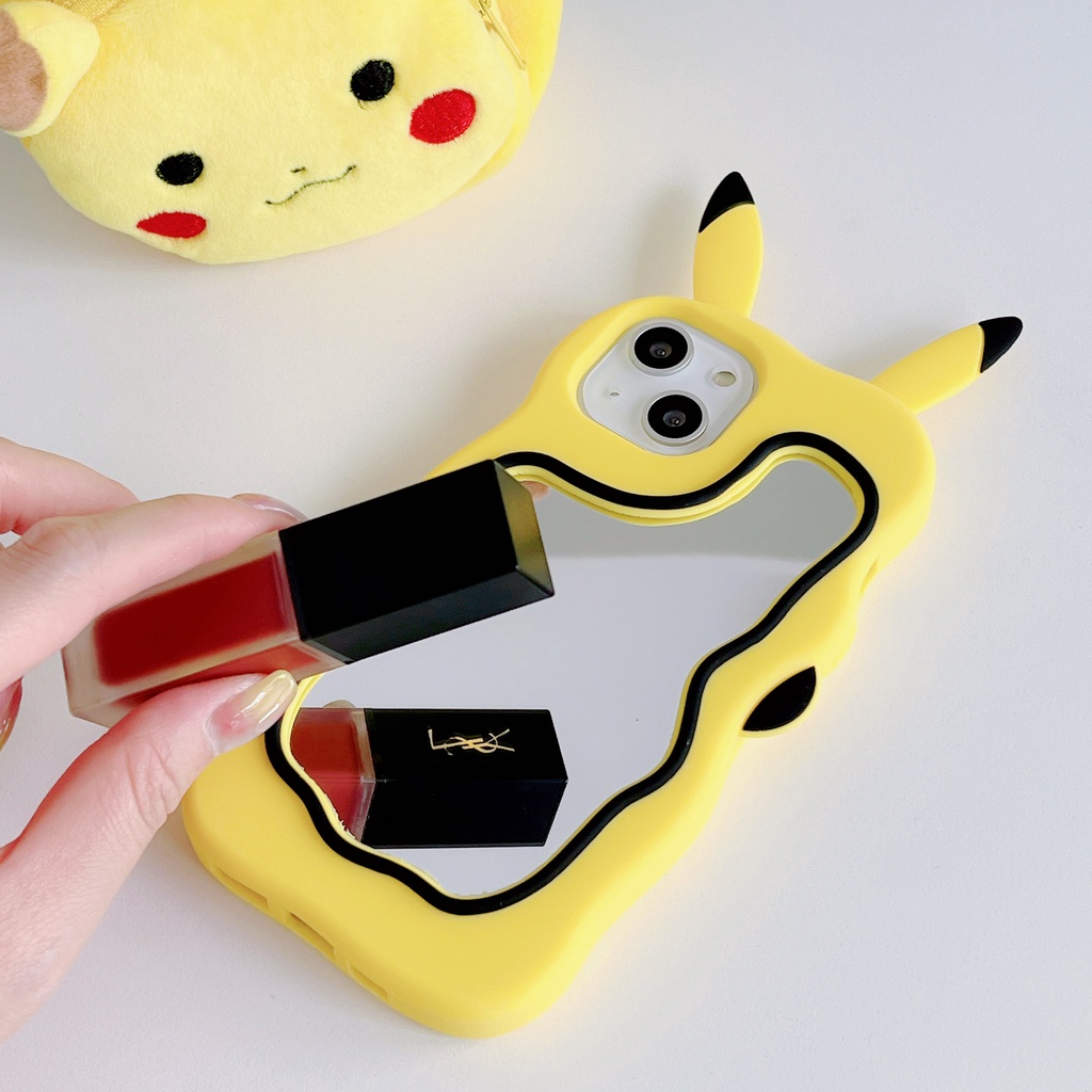 Ốp Điện Thoại Mềm In Hình Pikachu Hoạt Hình Có Gương Chống Rơi Vỡ Cho Iphone 14 14 Max 11 12 13 Pro Max