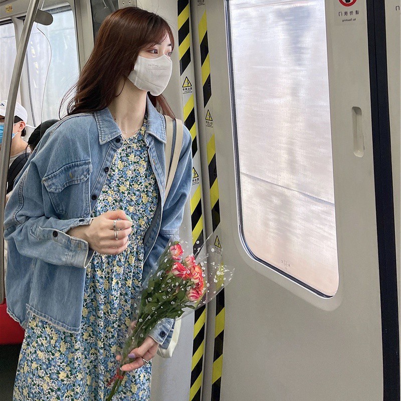 Đầm dài dáng rộng in họa tiết hoa phong cách Hàn Quốc thời trang mùa hè cho nữ
