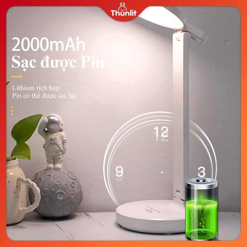 Đèn bàn học Thunlit bảo vệ mắt 2000mAh có thể sạc lại 3 nhiệt độ màu có thể điều chỉnh vùng ánh sáng lớn