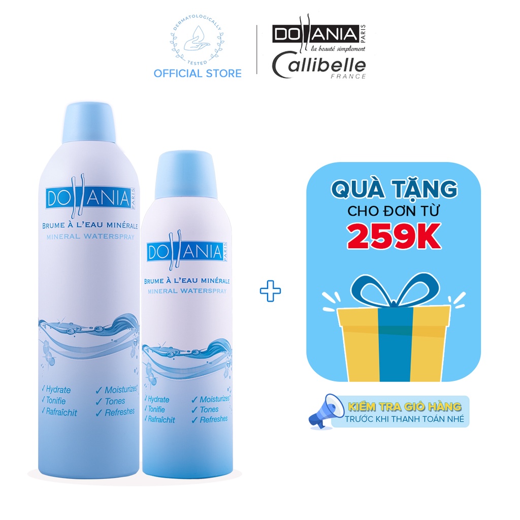 Bộ xịt khoáng dưỡng ẩm và cấp nước cho da Dollania 400ml và 150ml